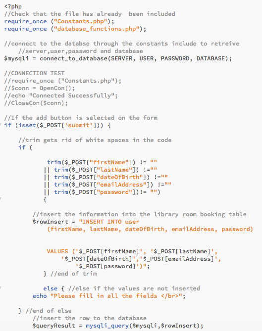 Insert code php